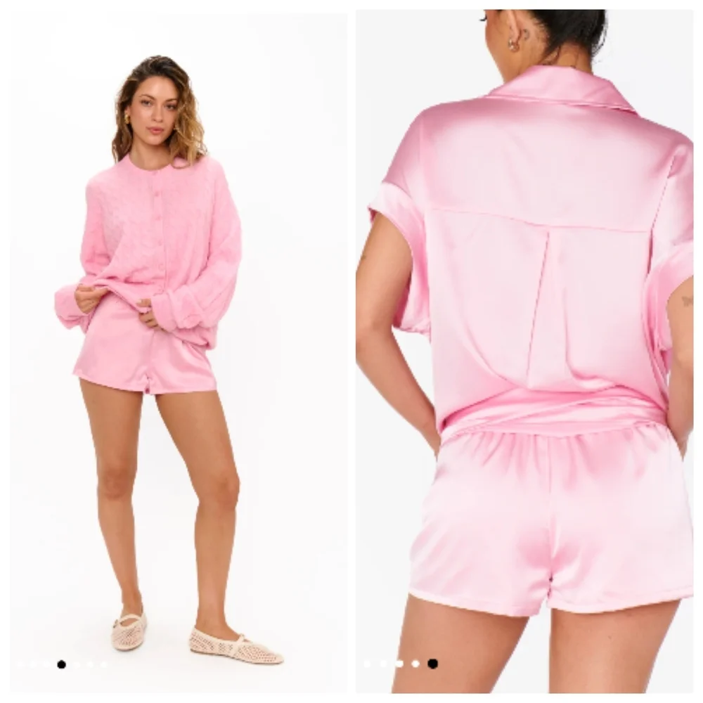 Show Me Your MuMu Pink Satin Pajama Set Womens XS Pink Golden 2